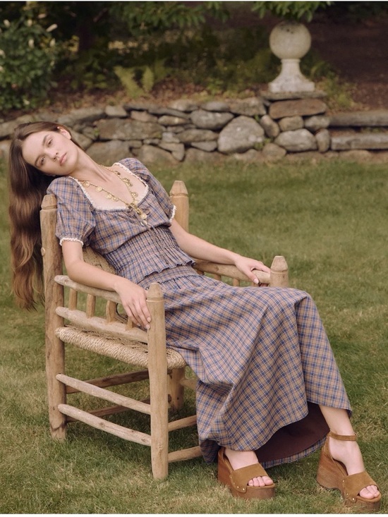 Checked Maxi Skirt in Blue and Tan - Picture 2 of 5